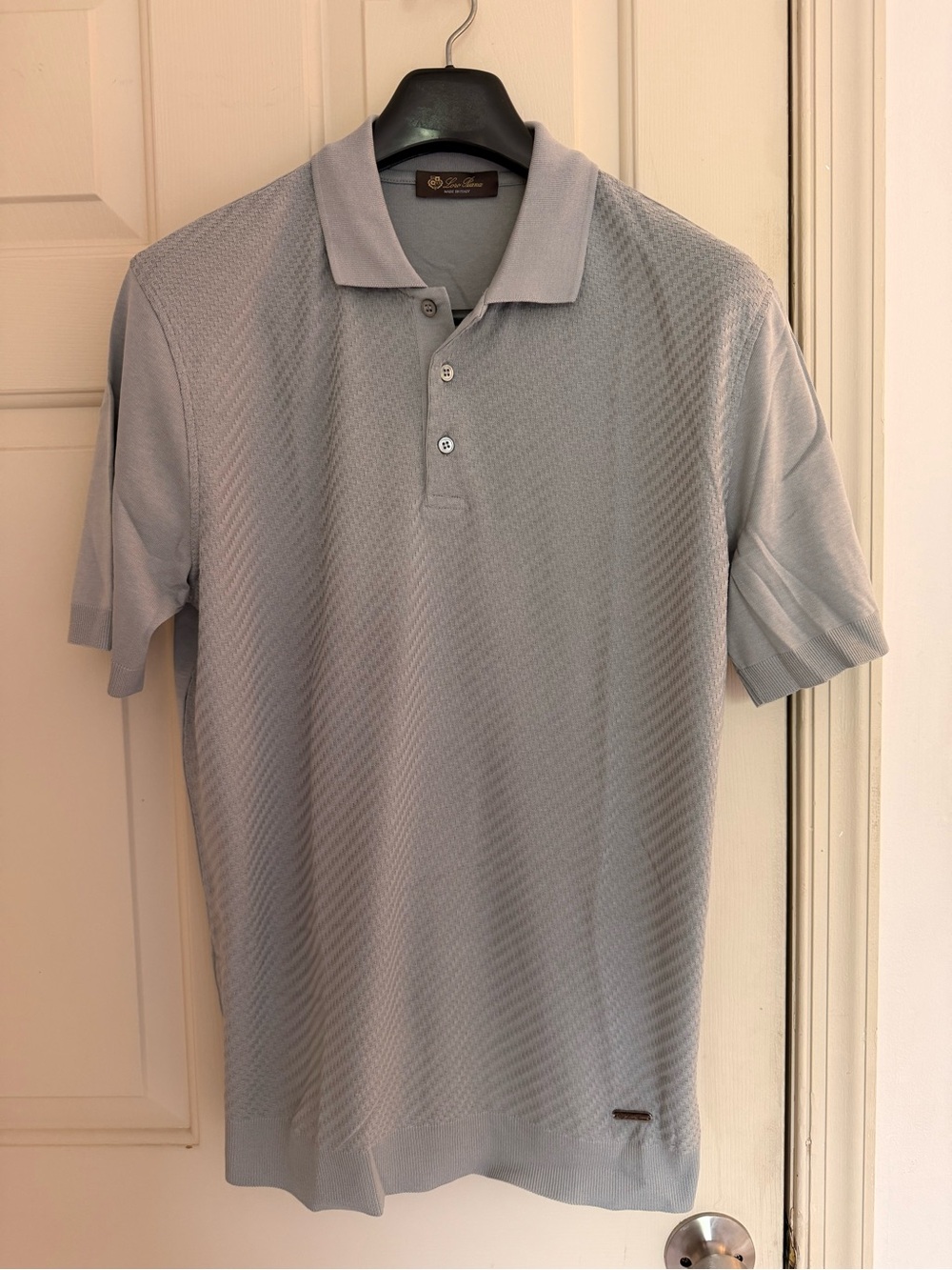 Loro Piana Light Blue Textured Knit Polo